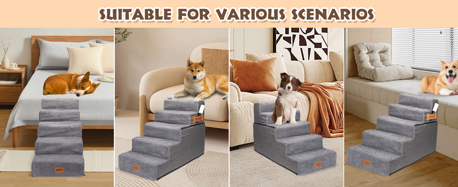 Східці для собак Nobleza - пандус для тварин з валиком для ворсу, 5 сходинок. Підходять для собак та котів, для ліжка та дивану