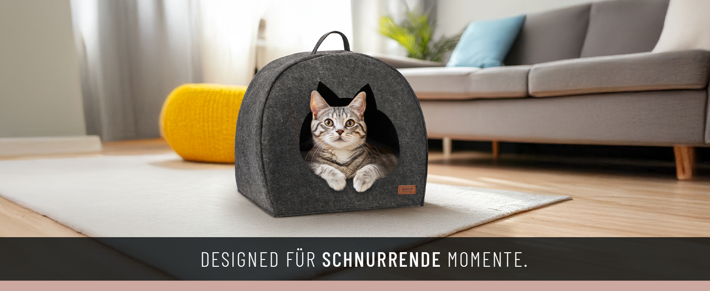 М'яке ліжко для котів ReaVET - зручне гніздище з подушкою | Місце для сну кота з подушками | Дуже м'яке та пухнасте | Ліжко для домашніх тварин з повсті для котів (Шнур-Оазис)