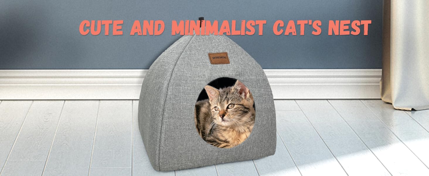 Котячий будиночок Whiwhi для дому, складаний, з окремою подушкою, м'яке ліжко для котів, темно-сірий, 45x45x41 см, зручне та пране