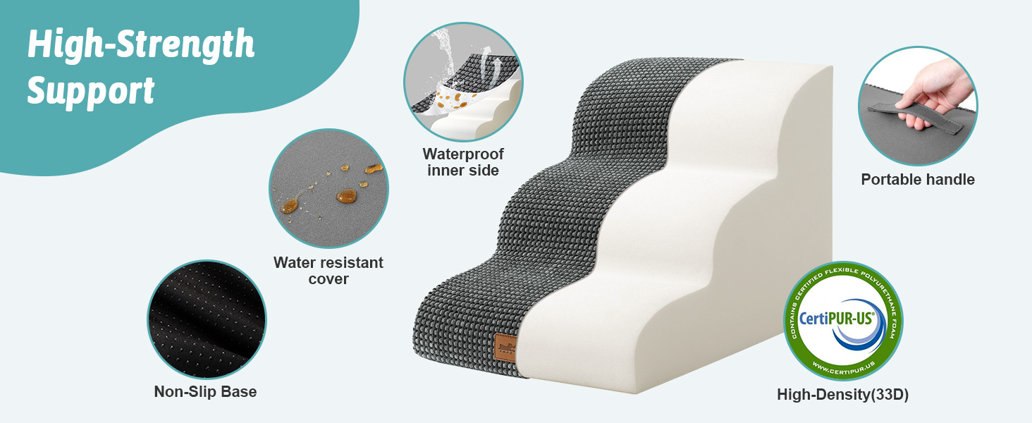 Сходинки для собак, 57 см, для маленьких собак, з високощільним губчастим матеріалом, знімний, миючий чохол, неслизьке дно, 5 ступенів, 40x84x57 см, темно-сірий колір