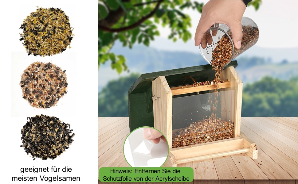 Дерев'яний годівничка для птахів JAZUIHA для дикої природи, годівничка для пташиного корму, годівничка для підвішування з тримачем для м'ясних кульок для метеликів, саду, тераси або балкону