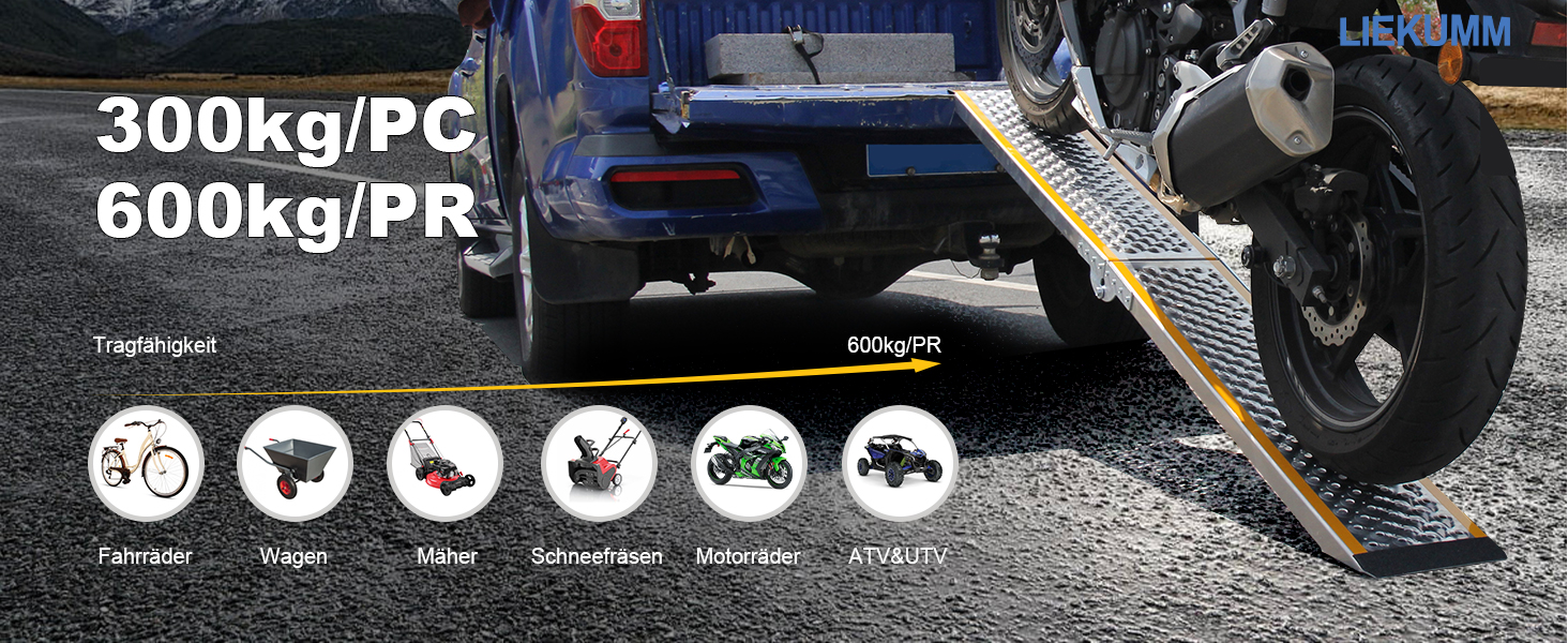 Рампа для підйому LIEKUMM, 180 см, 300 кг, алюміній, складна, протиковзка. Підходить для мотоцикла, ATV, велосипеда, авто.