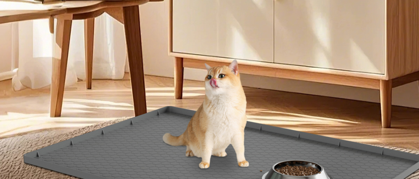 Килимок під лоток для котів 80x56 см, силіконовий, водонепроникний, легко миється, неслизький - сірий