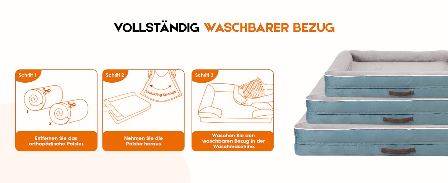 Ортопедичне ліжко для собак XL, корзина для собак, що можна прати, з яєцеподібною піною, водонепроникний диван для собак з неслизьким дном та чотиристоронньою подушкою (117x76x19 см, блакитний)