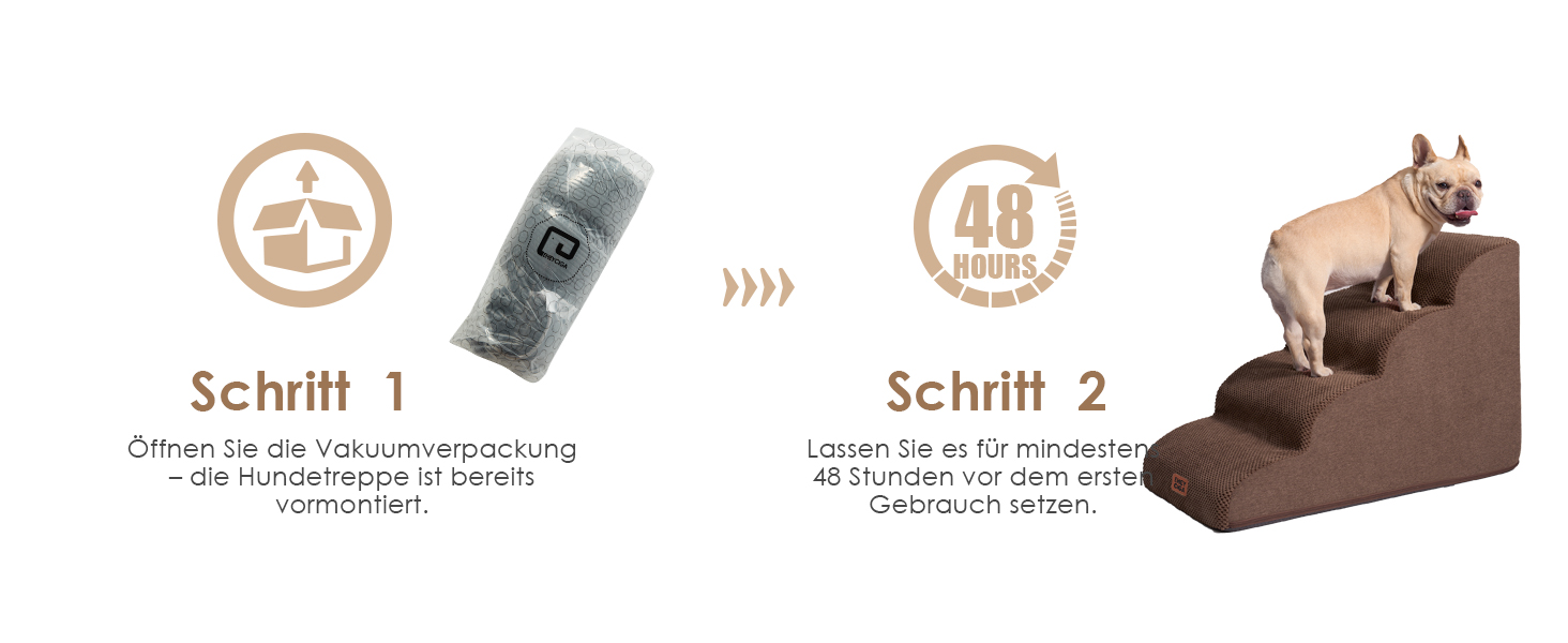 Сходинки для собак EHEYCIGA – 50 см, для маленьких собак, на диван/ліжко, з високощільним губчастим матеріалом, знімний та миючий чохол, протиковзне покриття, 4 сходинки, сірий колір (40 x 50 x 30 см, коричневий)