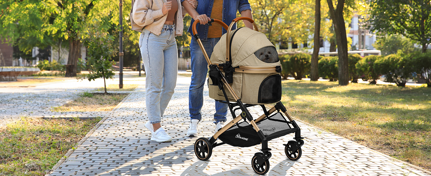 Візок для собак YITAHOME: зручний та компактний, до 15.9 кг, складний, для маленьких собак та котів (бежевий)