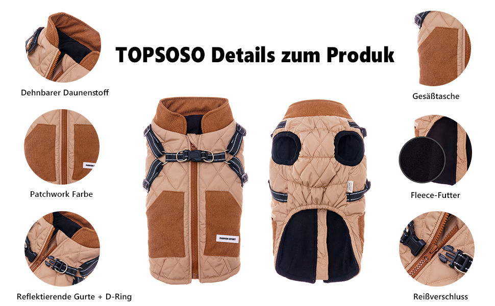 Тепла куртка для собак на зиму з поворотком для повідка, кишенями та світловідбиваючими смугами. Модна зимова жилетка для маленьких собак (Хакі M)