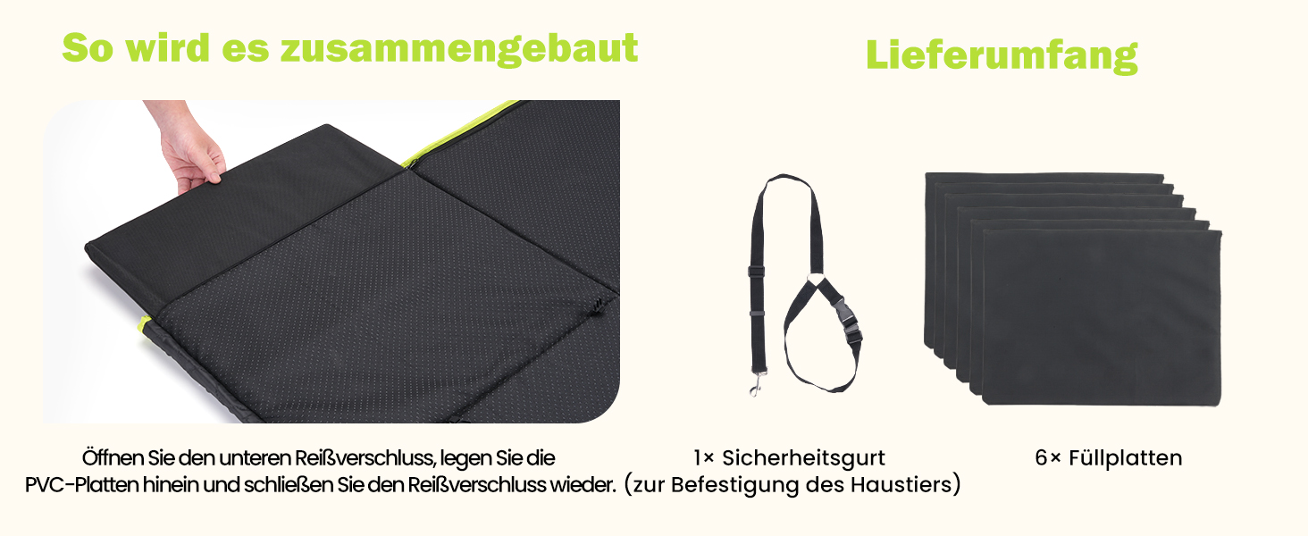 Плед для собак у машину Pecute з жорсткою основою, 136x60 см, захист сидіння, водовідштовхуючий, анти-царапин, для собак до 150 кг, чорний з зеленим кантом