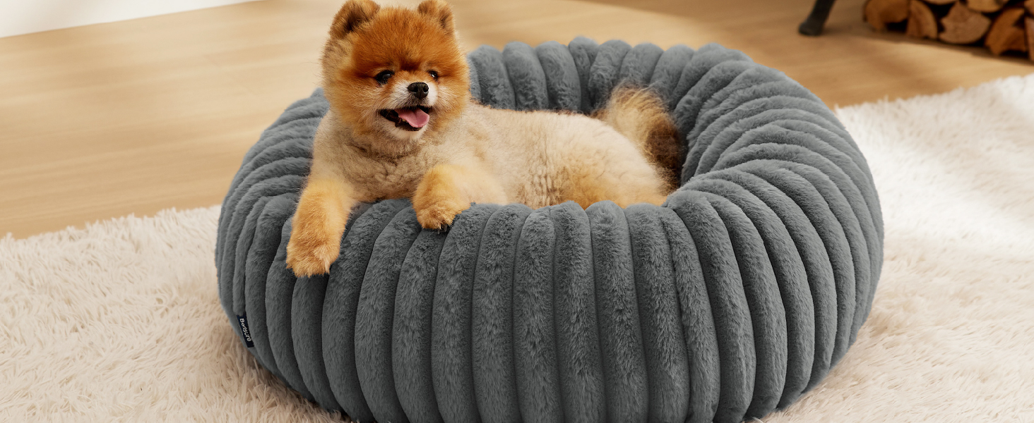 BEDSURE Ортопедичне ліжко для котів - м'яке кільце 51x51x15 см, кругле котяче ліжко з знімним чохлом з корду флісу, неслизьке дно, темно-сірий колір