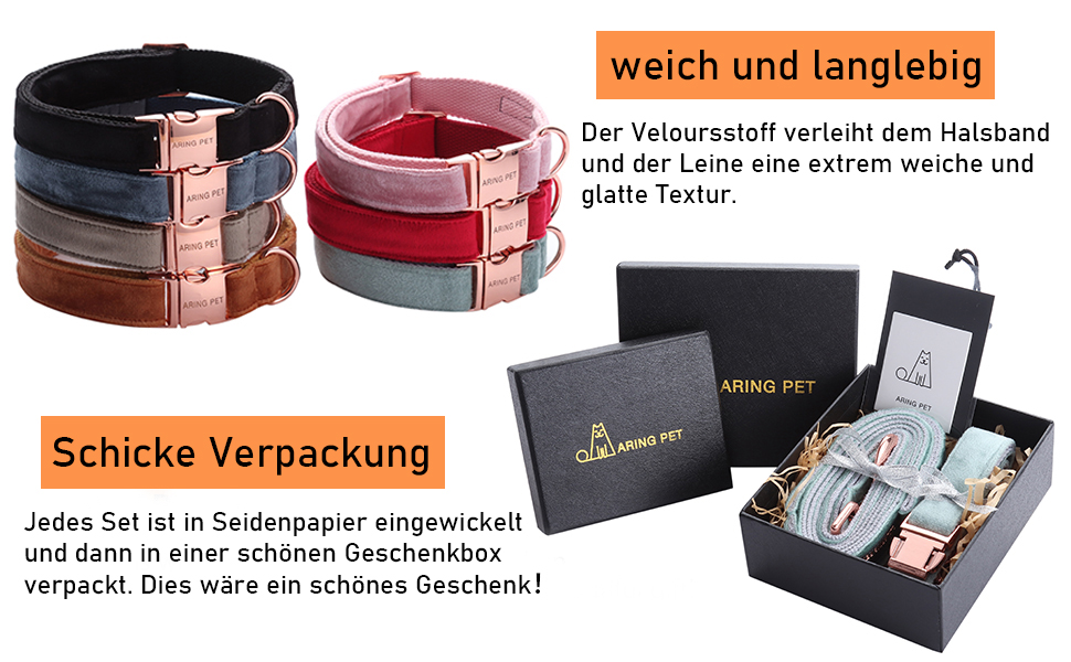 Набір повідка та нашийника для собак Aring Pet, оксамитовий нашийник та повідок, регульований для маленьких, середніх та великих собак, блакитний