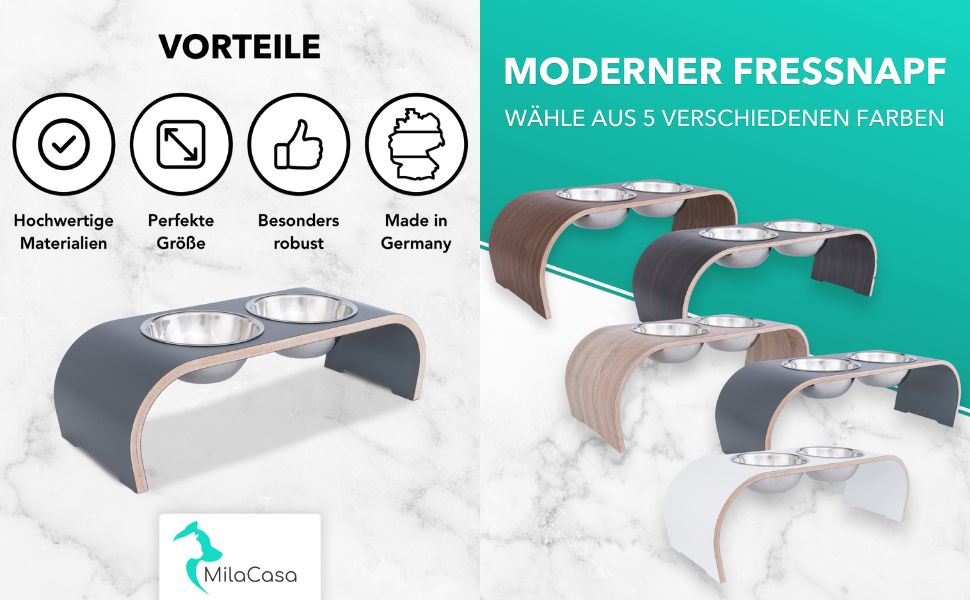 Набір для годування котів MilaCasa Katzennapf - 2 миски, піднята платформа, подвійний набір - годівниця для котів, миска для води (сірий)