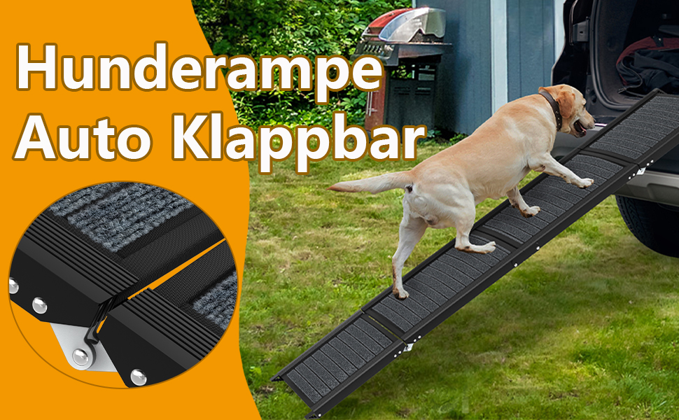 Рампа для собак у автомобіль Aufun, 157x44 см, складна, з антиковзким покриттям, для великих та середніх собак до 110 кг