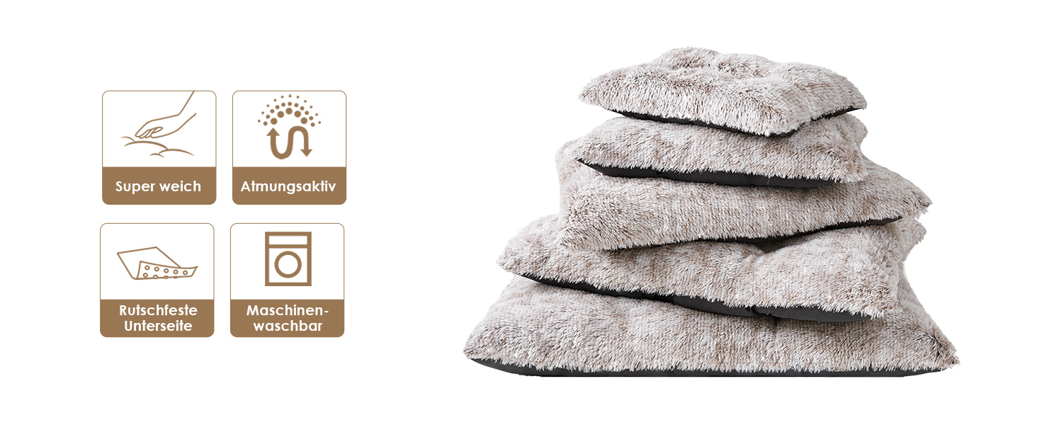 М'яке ліжко для собак EHEYCIGA, велике, XXL, 120x90 см, з довгим плюшем, неслизьке, коричневе, миється