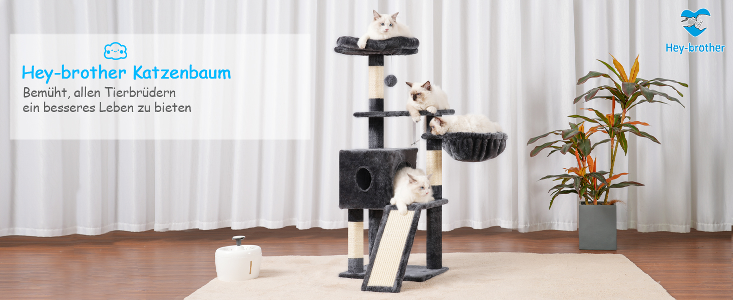 Котячий будиночок Hey-brother Kratzbaum 108 см: багатоярусний котячий комплекс з когтеточками, будиночком, гамаком та іграшками, кольори: рудий/чорний, MPJ007SBR (димно-сірий)