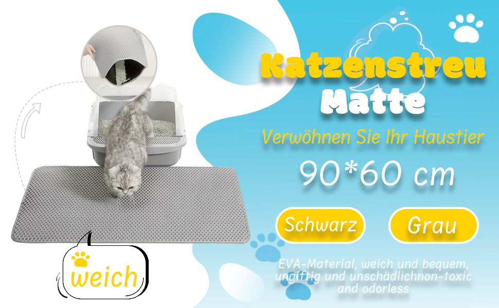 Килимок для котячого туалету 90x60 см, двошаровий, нековзний, з дизайном стільових сот, EVA матеріал, сірий