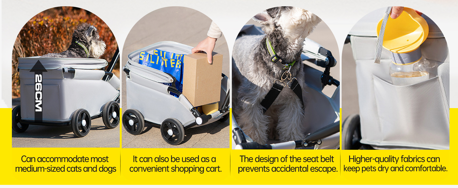 Візок для собак Loyimioo Mini - чорний, складний, з UV-захистом та поворотним ручками, для маленьких та середніх собак