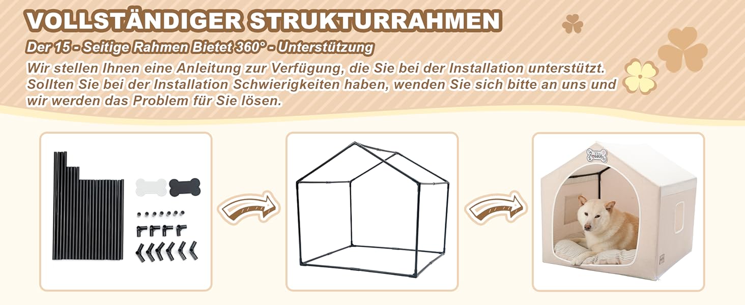 Будка для собак Jiupety, внутрішня, розкладна, для собак 4-9 кг, розмір M, 43x43x43 см, бежева