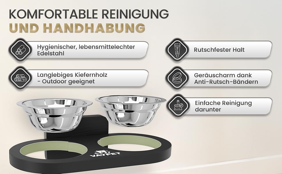 Підвищений годівниця для котів VAYPET® з силіконовим клеєм для кріплення на стіну без свердління. Плавучий годівниця для котів для зручного положення. Надійний годівниця з нержавіючої сталі білого кольору.