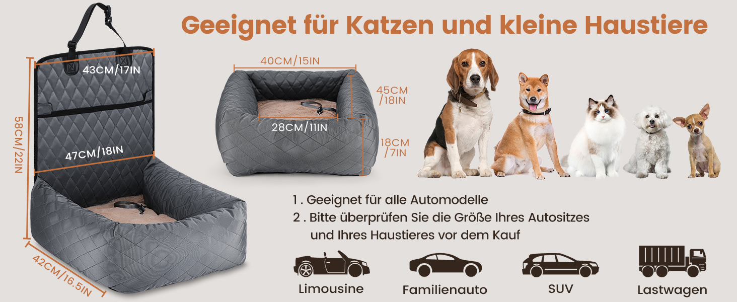 Крісло-підвищення для собак у машину 2 в 1 з підстилкою та ременем безпеки (Сірий, M)