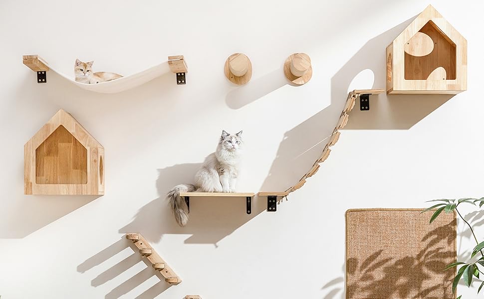 Сходинка для котів FUKUMARU - 2 шт., дерево Гуми, діаметр 9 см, довжина 30 см, сизалова колонка, кріплення на стіну, джутова драбина, для створення ігрової стіни, бежевий