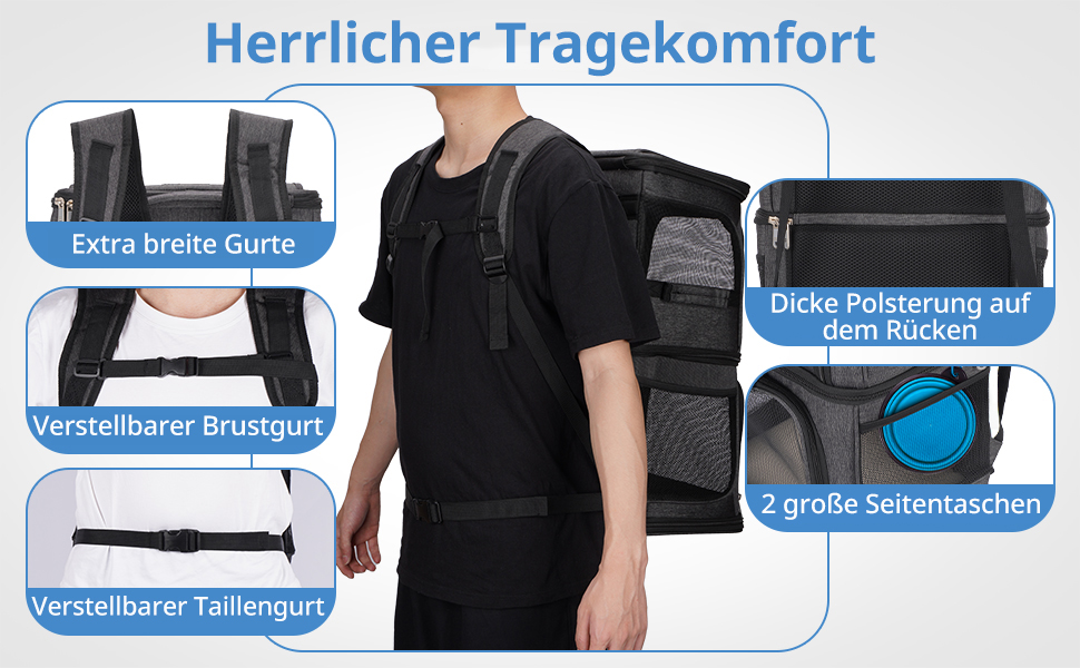 Рюкзак для котів та собак FASRIOU на 2 тварини до 12 кг, чорний, з матом та сіткою