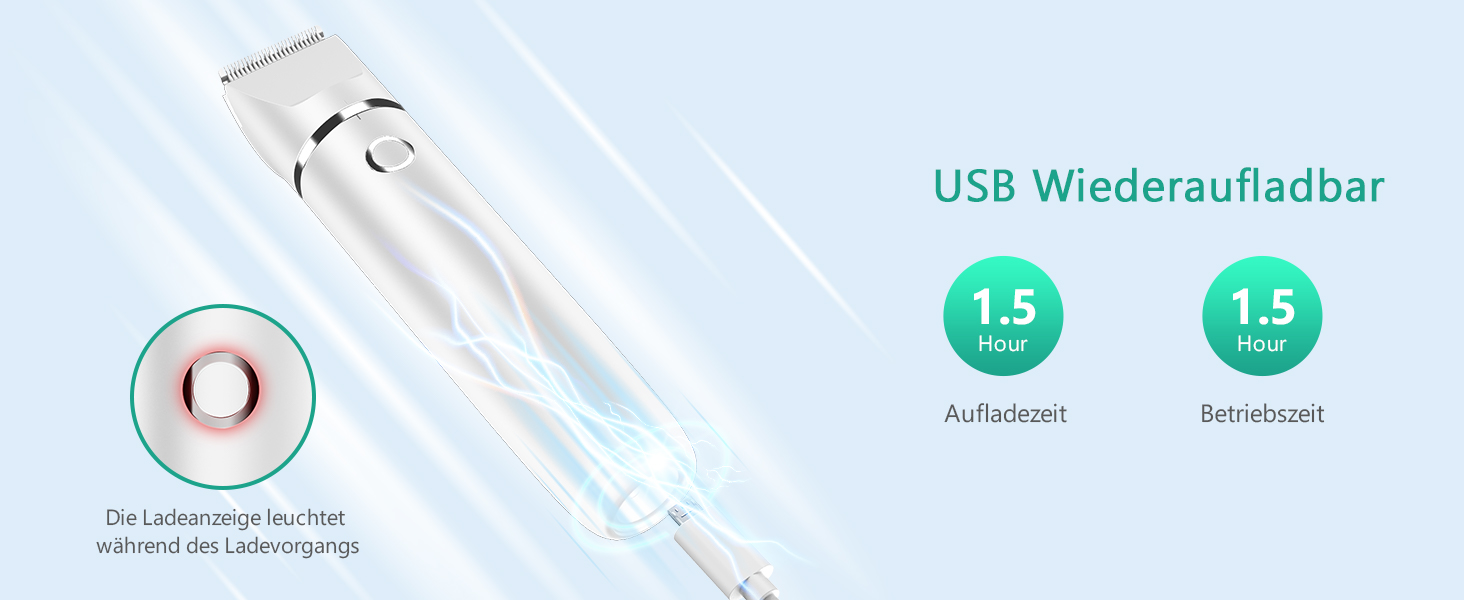Триммер для тварин 2-в-1 ORIA: собачий/котячий триммер, USB, водонепроникний IPX7, тихий, з 2 насадками - білий