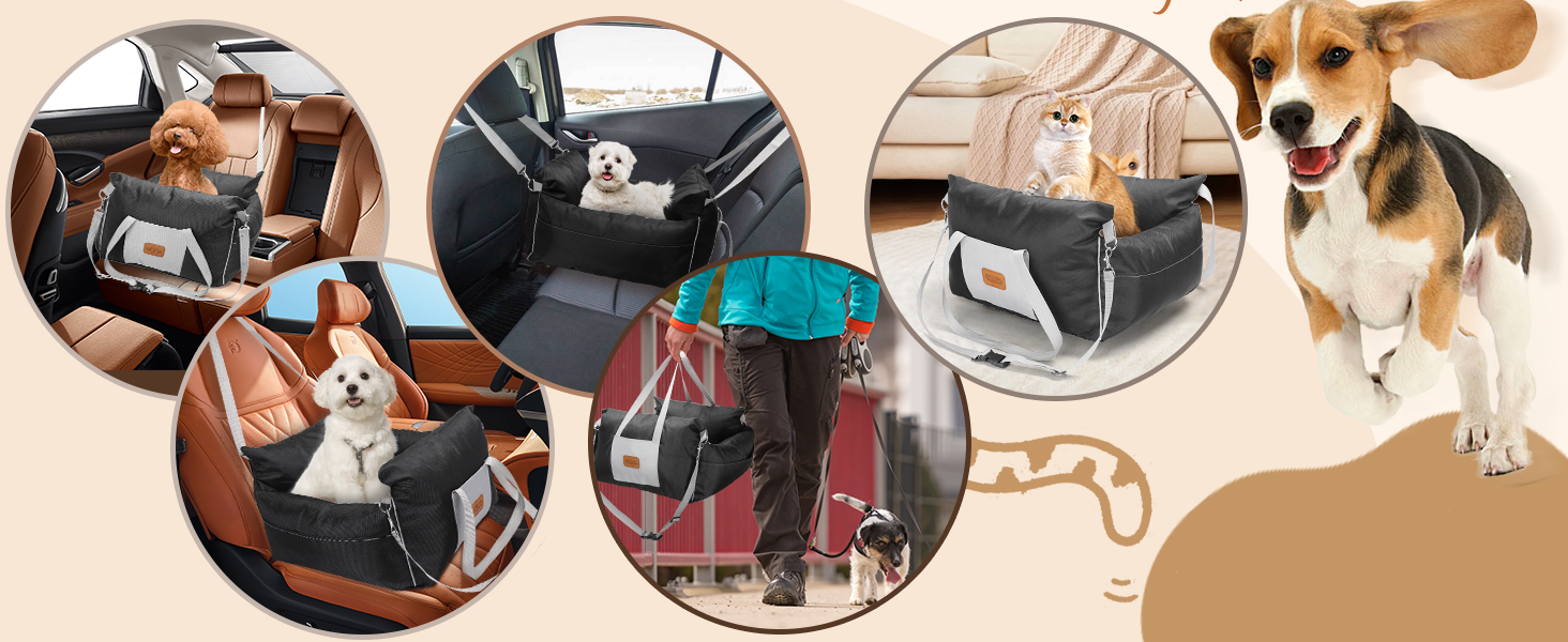 Автокрісло для собак Nobleza: зручне та миється, з кишеньками та двостороннім матрацом, L58x56x33 см, Oxford, на всі сезони