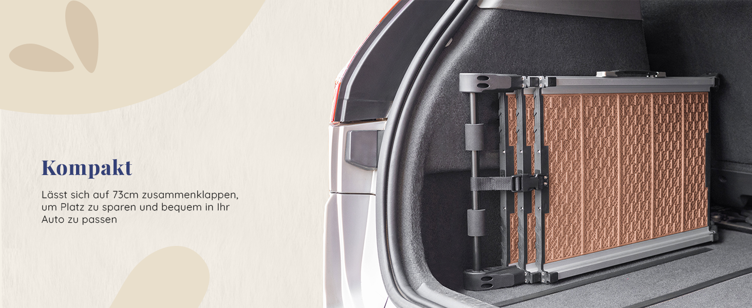 Рампа для собак у машину Klappbar - Складана, стабільна, протиковзка, для автомобілів та SUV до 90 кг, телескопічна алюмінієва рампа, з світловідбиваючими смугами, кріпильний кліп, для великих собак