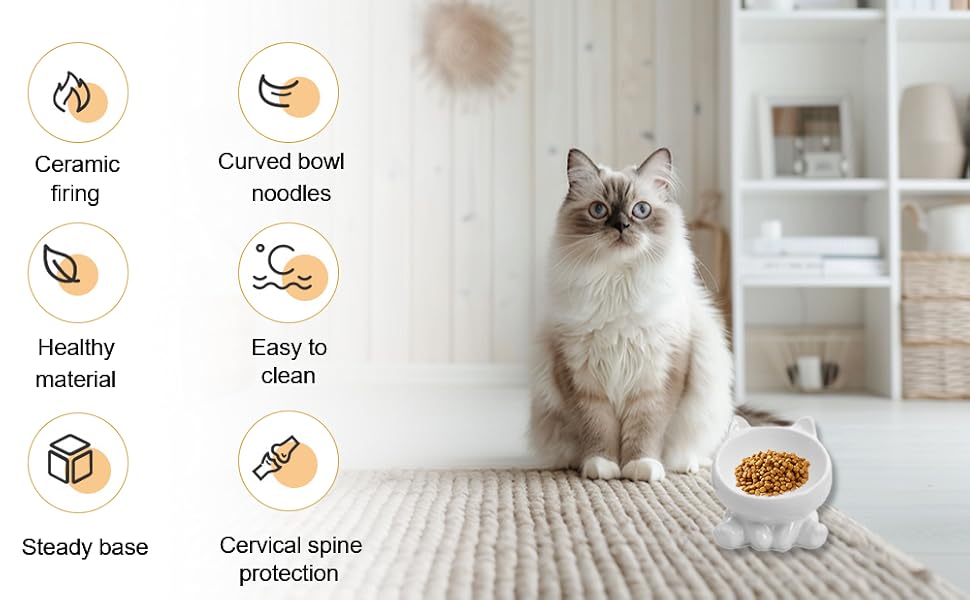 Миска для кота з кераміки, піднята, протиковзна, 15° нахил, для корму та води, підходить для котів та кошенят (біла)