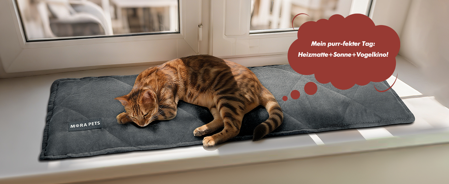 Підстилка для котів на підвіконня Mora Pets: тепла, самонагрівальна, 90 x 28 см, антиковзаюча, темно-сірий велюр