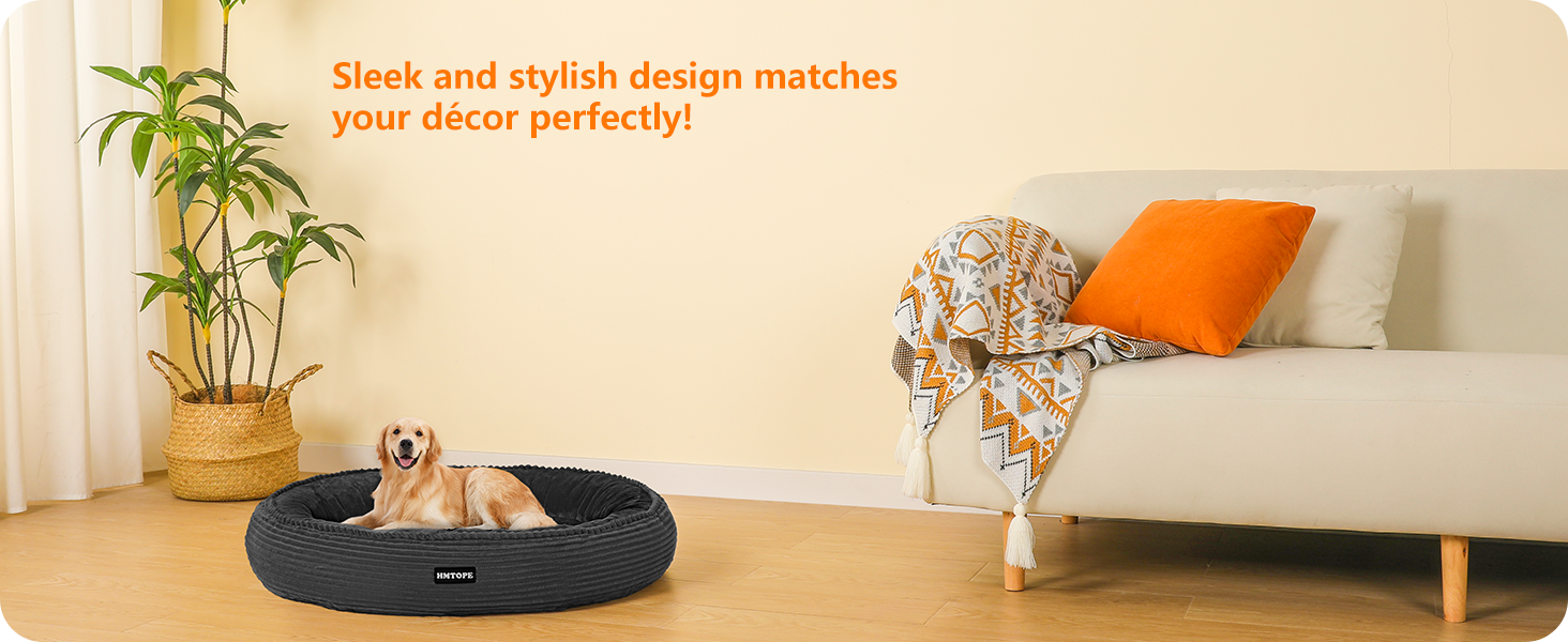 Кругле ліжко для собак великих порід, котяче ліжко, зручне, миється, кошик для собак, донат, ліжко для собак, знімний, антиковзкий килимок, Ø 100 см, темно-сірий, 100 x 100 x 20 см