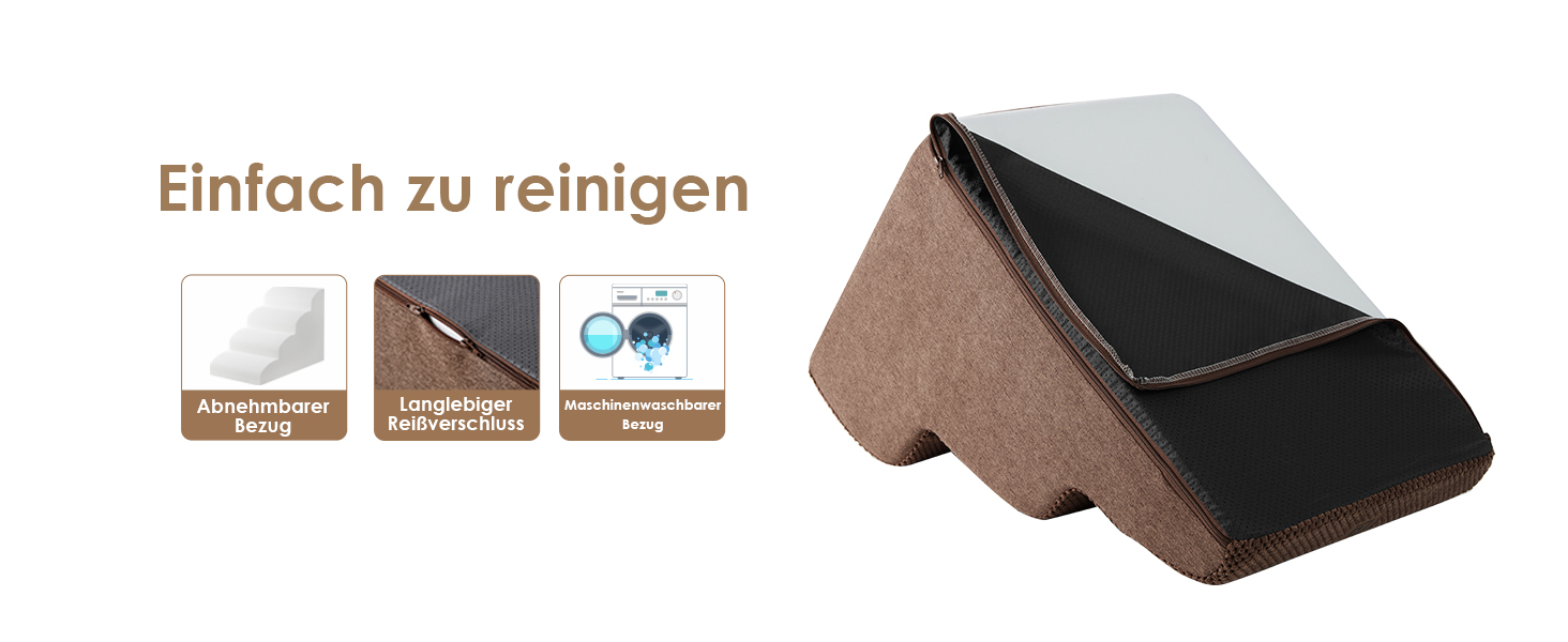 Сходинки для собак EHEYCIGA – 50 см, для маленьких собак, на диван/ліжко, з високощільним губчастим матеріалом, знімний та миючий чохол, протиковзне покриття, 4 сходинки, сірий колір (40 x 50 x 30 см, коричневий)