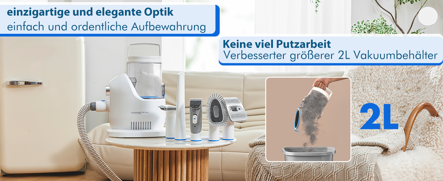 Машинка для стрижки собак Neakasa P2 Pro з пилососом, тиха, професійний набір для грумінгу домашніх тварин, 5 насадок для собак та котів, блакитна