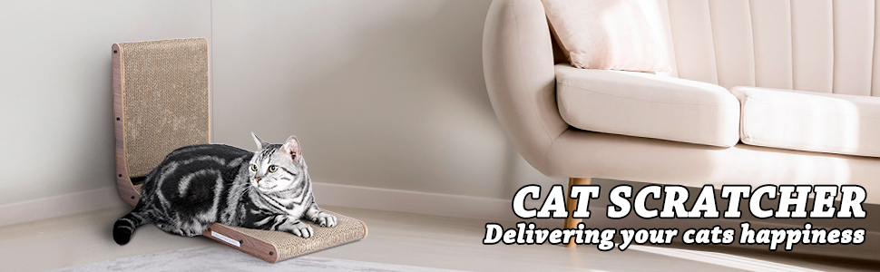 Кігтеточка для котів ScratchMe з іграшками: кульова дорога, м'ячик, L-подібна форма, картонне ліжко, біло-блакитний колір, 27*41 см