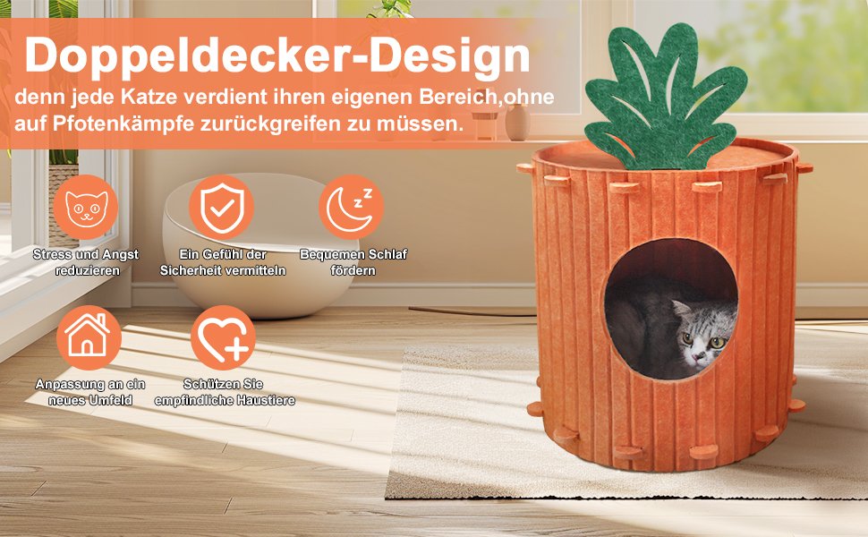 Двоярусна котяча кімната-будинок з когтеточкою, платформа та іграшкою, 60х40х40 см