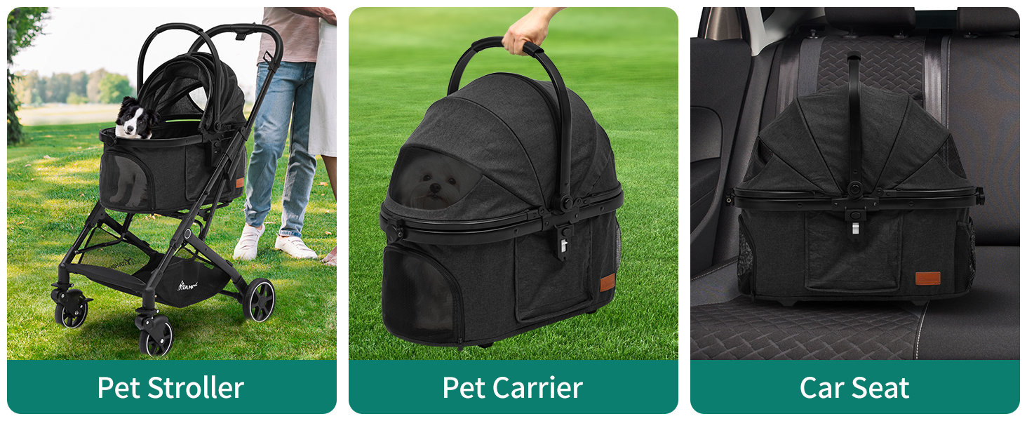 Візок для собак YITAHOME - чорний, для маленьких собак до 15.9 кг, 3-в-1, складаний, візок для котів та дітей
