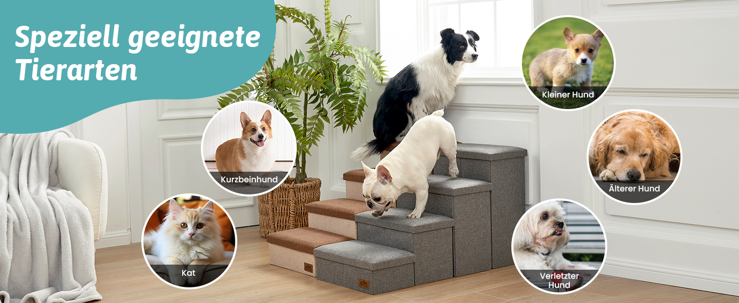 Сходинки для собак маленьких порід зі зберіганням, широкі, складані для ліжка та дивану, з неслизьким покриттям, вологостійкі (сірий, 43x97x56см, 4)