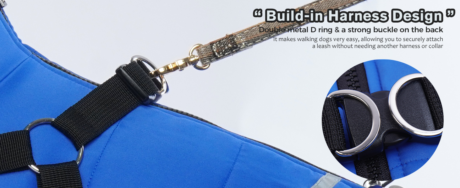 Водонепроникний теплий зимовий одяг для собак середніх порід - теплий комбінезон Onesie з шлейкою, зимова жилетка, теплий пуловер для собак з кільцями D (Синій, M)