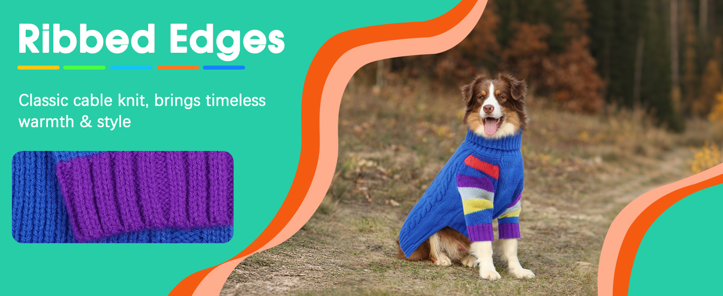 Пуловер для собак середнього розміру OUOBOB, теплий в'язаний зимовий пуловер з отвором на животі, еластичний светр для Бостон Тер'єрів та Французьких Бульдогів, L, Синій