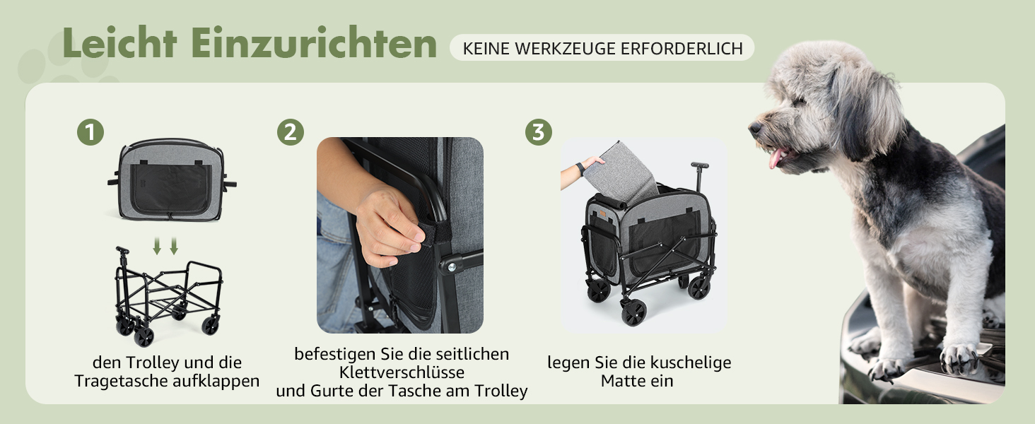Транспортер для собак на колесах, велика візок для собак та котів до 18 кг (сірий, чорний)
