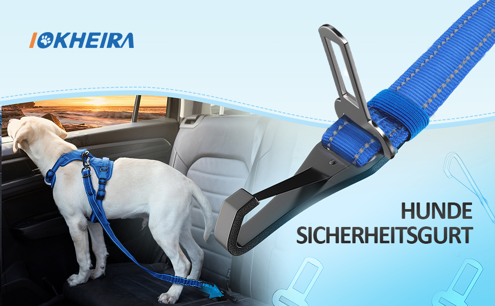 Безпечний пасок для собак IOKHEIRA, регульований автопасок для собак з універсальним з'єднувачем та фіксатором (океановий блакитний)