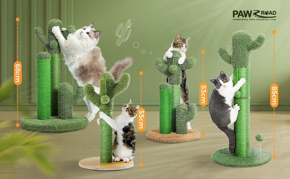 Когтеточка для котів PAWZ Road Кaktus, креативний дизайн, 3 стовпи, зелена, розмір M (32×53 см)