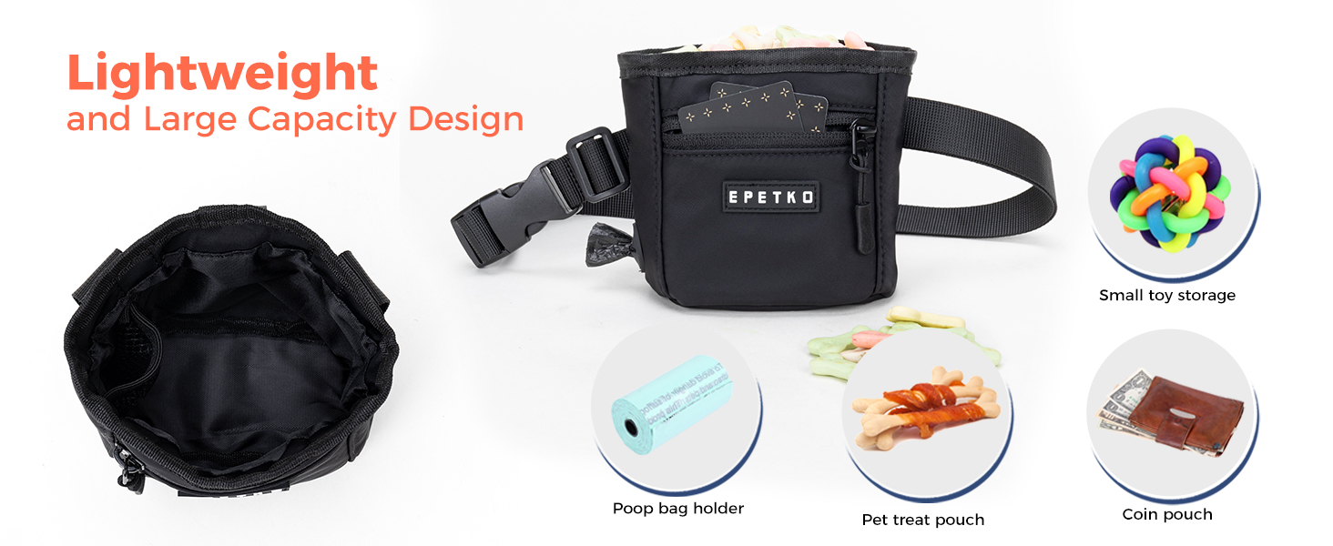 Сумка для ласощів для собак з металевим кліпом на пояс, міцна застібка-магніт, велика місткість, диспенсер для пакетів для вигулу (Помаранчевий)