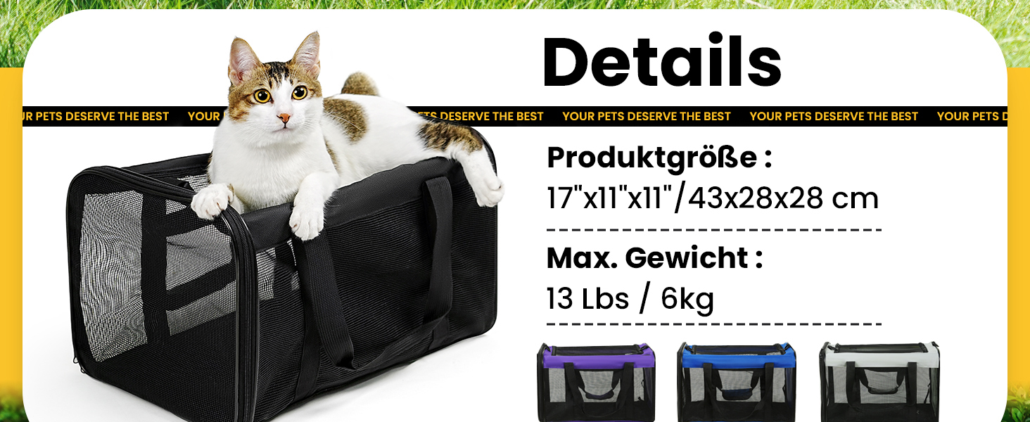 Транспортна переноска для кота Conlun, м'яка переноска з сіткою з 4 сторін, підходить для перевезення в літаку, для кошенят та невеликих котів до 6 кг, чорна, 43x28x28 см