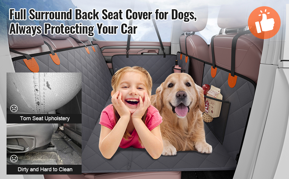 Захисна ковдра для собак VEVOR на заднє сидіння авто, 137x61 см, до 180 кг, з жорсткою основою, сітчастим вікном та кишенею для зберігання
