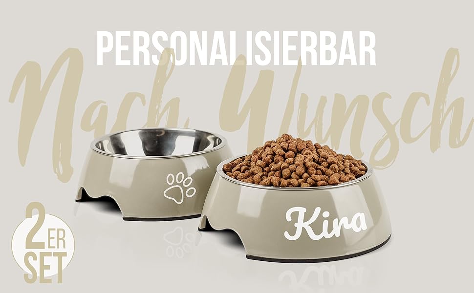 Набір мисок для корму ne&no® для собак та котів (S, 170 мл) з іменем, неслизькі | Миски для котів та собак | Taupe (S)