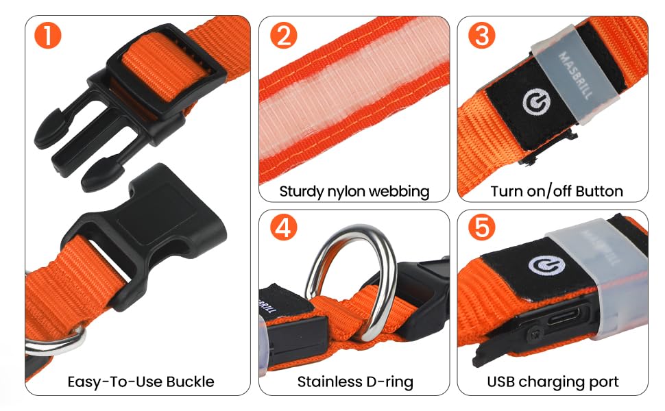 Світловідбиваючий нашийник для собак MASBRILL з LED, USB-C, регульований, водонепроникний, 3 режими світла, розмір M, колір зелений