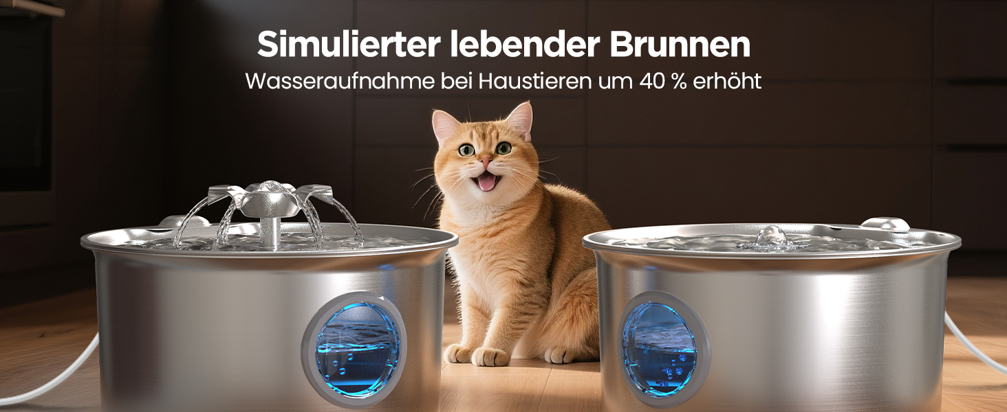 Турнік для котів з нержавіючої сталі Katzenbrunnen: фонтанчик для води, 2.6л, дисплей рівня води, дизайн водоспаду, підходить для собак та котів