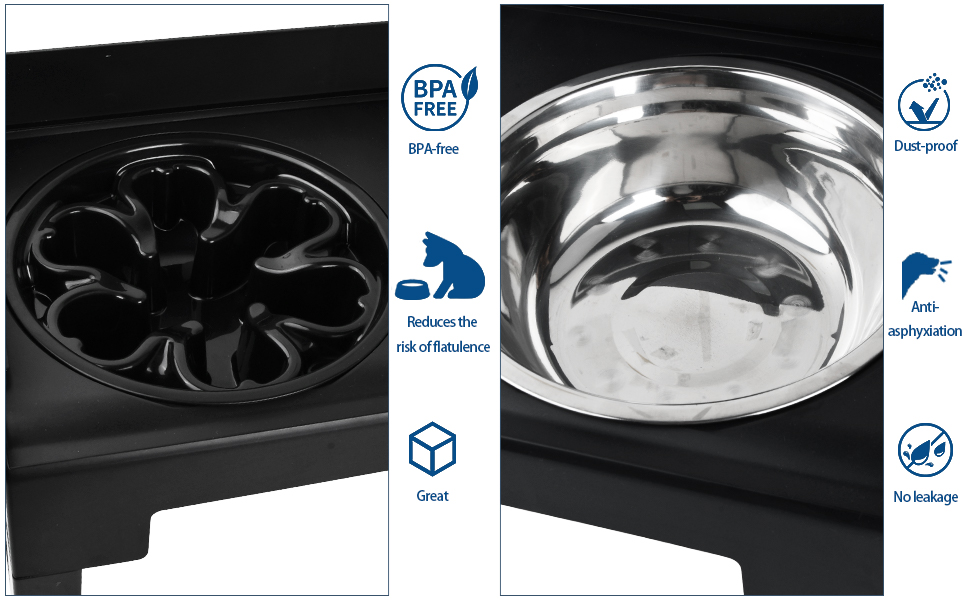 Підвищена годівниця для собак Dokeno, регульована по висоті, велика, для собак великих, середніх та малих порід, миска для повільного годування, не проливаються, стійка для мисок