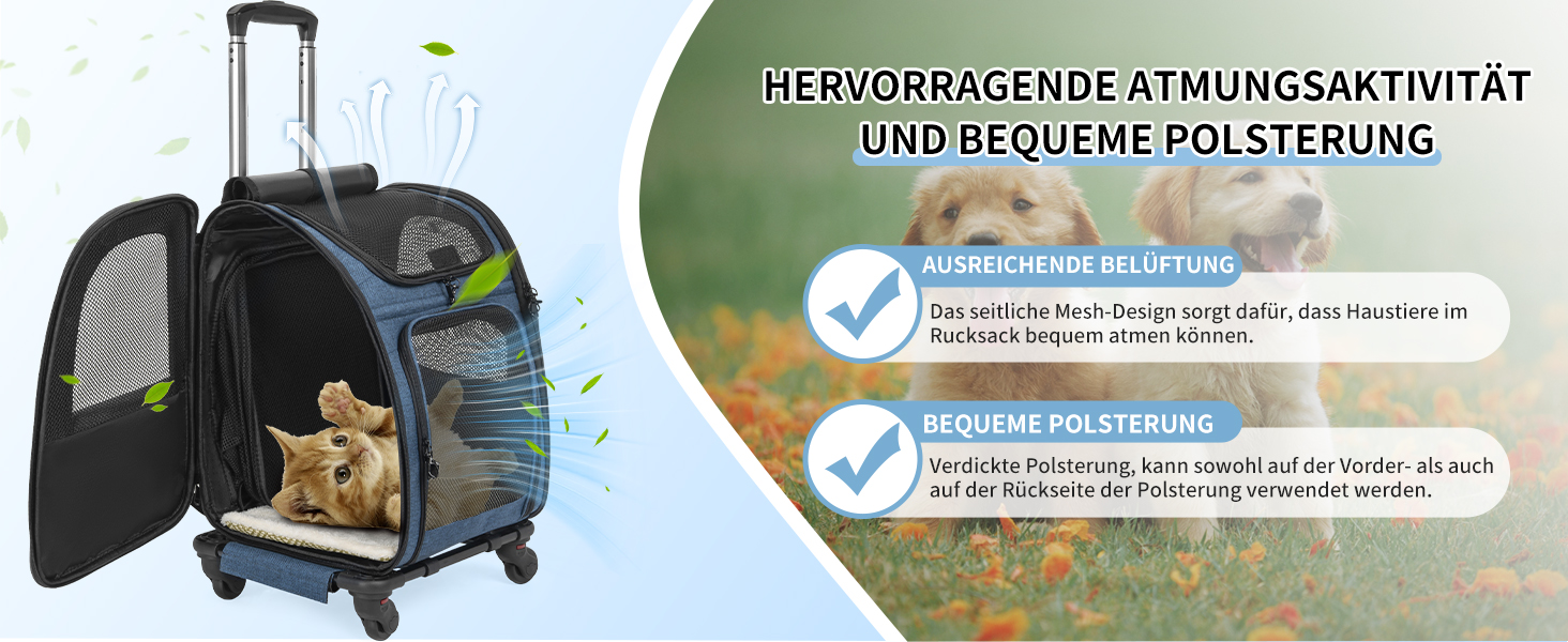 OUUTMEE Сумка-переноска для тварин, знімний чохол на колесах, ідеальна для котів та маленьких собак, багатофункціональний рюкзак, сумка-рюкзак 4-в-1, дихаюча (блакитна)